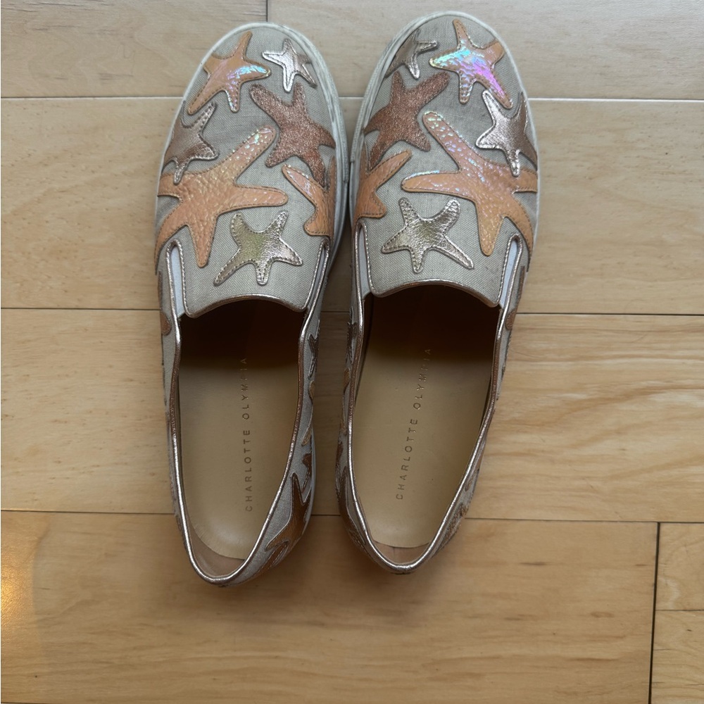 Charlotte Olympia Starfish Slip-On Shoes - Tan and Gold